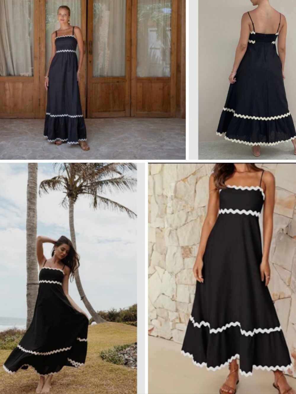 Petal & Pup Black Cotton Maxi Sun Dress with White Ric Rac Trim Spaghetti Straps - Picture 12 of 16